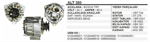 Alternatör 24V 80AH Mercedes Daf Man Axor ALT380 ALT103 | AES ALT380