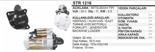 Marş Motoru 24v 11diş Çin Tip Jeneratör Aksa Weıfang Huayuan Tıanhe 4105 Forklift Jeneratör | Aes Str1216