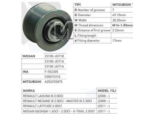 Alt.kasnağı 7kan Renault Laguna 3 Megane 3 Trafic Master 552305 | Wutse Ksn99251