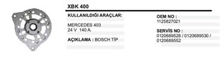 Alt. Ön Kapak Mercedes 403 24v 140ah Bosch Tip | Ith Xbk400
