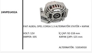 Alternatör Ön Kapak Statörlük 12v 105a Marelli Tip Denso Fiat Doblo Ford Transit Mako-83629711 Nursan-161112 10616 | Ith Stmr25201c