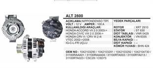 Alternatör 12v 100ah Honda Cıvıc/accord/crv 2.0l 08- 100a Accord Cıvıc Crv Yan Ayak 4uçlu Pk Kasnak 2003= | Remark Alt2800