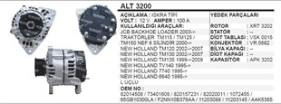 Alternatör 12v 100ah Jcb Newholland Iskra Tip Backhoe Loader 2003 New Holland Tm120 Tm130 2002 Tv140 (ıa1019 11203042) Alt3200 | Aes Alt3200