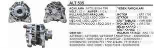 Alternatör 12v 110ah Clio Kango Megan 1,5 K.sok. | Sıway 20mıt2608