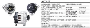 Alternatör 12v 110ah Dacia Logan Clio Kango Kulaktan Gergili Alt875 | Wınwın Alt875