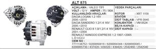 Alternatör 12v 110ah Dacia Logan Clio Kango Kulaktan Gergili Alt875 | Wınwın Alt875