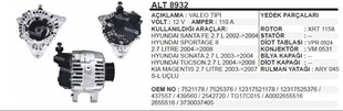 Alternatör 12v 110ah Hyundai Santa Fe Sportage Sonata Tucson Magentıs | Remark Alt8932