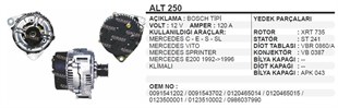 Alternatör 12v 120ah Mercedes Sprinter E200 Vito Uwa3597 | Ithal T250