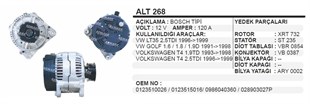 Alternatör 12v 120ah Vw Caddy Transporter 1.9 | Remark Alt268