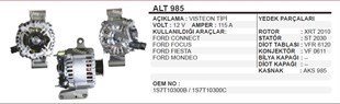 Alternatör 12v 124ah Ford Mondeo Transit Em Ford Mondeo Iıı Jaguar Xtype 1,8 2,0 Kasnaklı 3pın Fr Lı Rc A | Ithal T985
