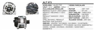 Alternatör 12v 125ah Reno Clio Megan Valeotip Valeo406770 | Aes Alt873