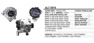 Alternatör 12V 150AH Bmw 3.20 5.20 X3 X5 2003- Land Rover ALT2300 ALT2300 ALT8978 ALT22970N ALT23890 | REMARK ALT8978