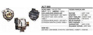 Alternatör 12v 150ah Peugeot Partner 406 Cıtroen Berlingo Cıtroen Xantıa Alt880 | Remark Alt880