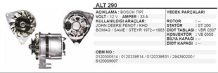 Alternatör 12v 33ah Johndeere Fıat 126 Bis Jondeer Bomak Same Steyr Jenaratör Çin Jeneratör Çin Şap Makinası | Wınwın Alt290