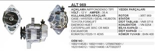 Alternatör 12v 35ah Case Hyster Cely Kubato Toyota Forklift Onan Jeneratör Jenaratör Daewoo Hıjet Caterpıller Excavatör Komatsu | Wınwın Alt969