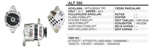 Alternatör 12v 40ah Forklift Yalet Clark Clark Yale Forklıft Sumıtomo New Holland 2010-- 2fiş Alt590 | Remark Alt590