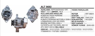 Alternatör 12v 40ah Komatsu Perkins Motorlu Kubota Lombardini Ldw502 Dizel Marine Motorlu Daihatsu | Remark Alt9692