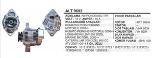 Alternatör 12v 40ah Komatsu Perkins Motorlu Kubota Lombardini Ldw502 Dizel Marine Motorlu Daihatsu | Remark Alt9692