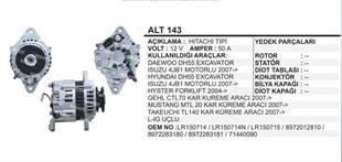 Alternatör 12V 50AH Isuzu Forklift Nissan Komatsu Forklift Daewo Landini Jhondere Volvo Yamaha Yanmar | REMARK ALT143