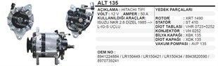 Alternatör 12v 50ah Isuzu Nkr J9 Premier Bmc Levent Alt135 | Martek Alt135