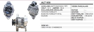 Alternatör 12v 55ah Suzuki Swft Toyota Forklift Kubato Forklift Alt958 | Martek Alt958