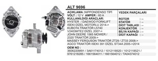 Alternatör 12v 60ah Hyster Forklift Kubota Traktör Daewoo Johndeere 1565 Massey Ferguson Agco | Remark Alt9696