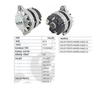 Alternatör 12v 60ah Volvo Penta Marin Aqad40 Volvo Penta Engine Md27 Md29 Md3 Md71 Serisi Aqad40 41 42 43 Lastikli Dinamo | Wutse Alt12411