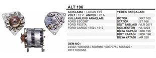 Alternatör 12v 65ah Ford Cargo 1352 1512 Escort Ford Escort Fıesta Cargo 1352 1512 70a (alt4028) Escort-taunus 70a Lucas | Remark Alt196