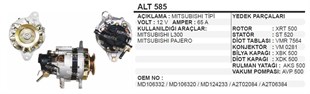 Alternatör 12v 65ah Ym Tek Kasn Kalın.b Alt585 | Ithal T585