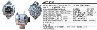 Alternatör 12v 70ah 5pk Suzuki Swıft Carry Vitara Honda Cıvıc Alt9530 | Ithal T9530