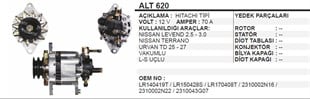Alternatör 12v 70ah Bmc Levent Nissan 2.5 Tata 2fişli (küçük Vakum) Kare Soket | Martek Alt620
