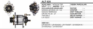 Alternatör 12v 70ah Bmc Levent Nissan 2.5 Tata 2fişli (küçük Vakum) Kare Soket | Aes Alt620-oem
