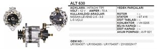 Alternatör 12v 70ah Bmc Levent Nissan Tata Cabstar 2.3 1981> Navara 2.5 D 1992> Terrano 2.7 Td 4wd 1989> 2310002n13 Alt630 | Cargo 111316