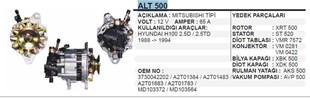 Alternatör 12v 70ah Em Tek Kasl200 Alt500 Altv039 Em | Aes Alt500