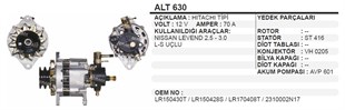 Alternatör 12v 70ah Hıtachı Bmc Levent 2.5 3.0 2fişli (büyük Vakum) Kare Soket | Ithal T630oem