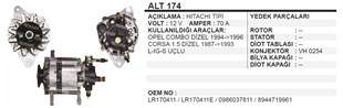 Alternatör 12v 70ah Isuzu Nkr Opel Combo Corsa 1.5 Alt174 | Wınwın Alt174