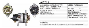 Alternatör 12v 70ah Kia Pregio Nissan H100 Geniş Ayak Pregıo Prımera Sunny | Ithal T525