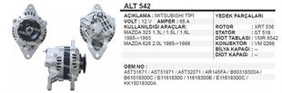 Alternatör 12v 70ah Mazda 323 626 Mıtsubıshı Tip 87 Alt542 | Aes Alt542