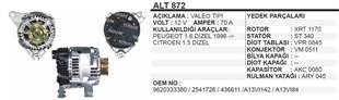 Alternatör 12v 70ah Peugeot 3 Kulak Cıtroen 1,6-1,5 Saxo Sakso | Remark Alt872