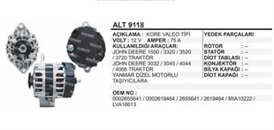 Alternatör 12v 75a Jhondeere 3320 3520 Yanmar Dizel Motorlu | Remark Alt9118