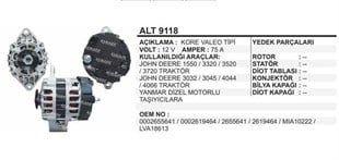 Alternatör 12v 75a Jhondeere 3320 3520 Yanmar Dizel Motorlu | Remark Alt9118