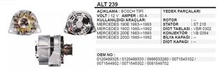 Alternatör 12v 80ah 6pk Mercedes 190e D Bosch Tip İki Ayak Arası 145mm Alt239 190e 190d 200e 200d | Remark Alt239