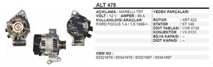 Alternatör 12v 80ah Ford Focus 1.6  Alt478 | Ithal T478