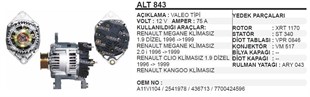 Alternatör 12v 80ah Renault Negan Clio Kango Klimasız Fiat Ducato Scudo Alt843 | Aes Alt843