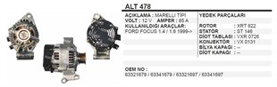 Alternatör 12v 80ah (revizyon) Ford Focus 1.6  Alt478 | Ithal T478r