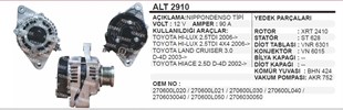 Alternatör 12v 80ah Toyota Hılux Hıace Land Cruiser Alt2910 | Ithal T2910oem