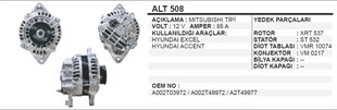 Alternatör 12v 85ah Hyundai Exel Accent Proton Alt508 | Wınwın Alt508