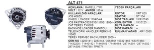 Alternatör 12v 85ah Jcb Marelli Tip Cat Hidromek Alt471 | Dodo Alt471