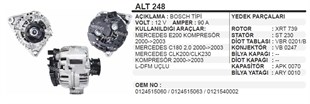 Alternatör 12v 90ah Bosch Tipi Mercedes E200 C180 Clk200 Clk230 Kompresör 2000-2003 Alt248 | Remark Alt248