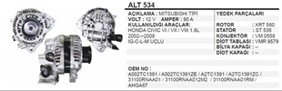 Alternatör 12v 90ah Honda Cıvıc Vı Vıı Vııı02-08 Ig C L M Uçlu 31100rnaa01 Alt534 A2tc1391 Ema3662 | Ithal T534